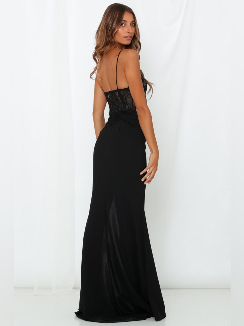 Hello Molly Black Lace Bodice Maxi Dress with Thigh Slit - Picture 3 of 7